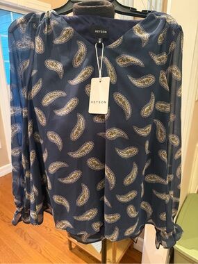 Heyson Navy Paisley-Print Button Down Blouse